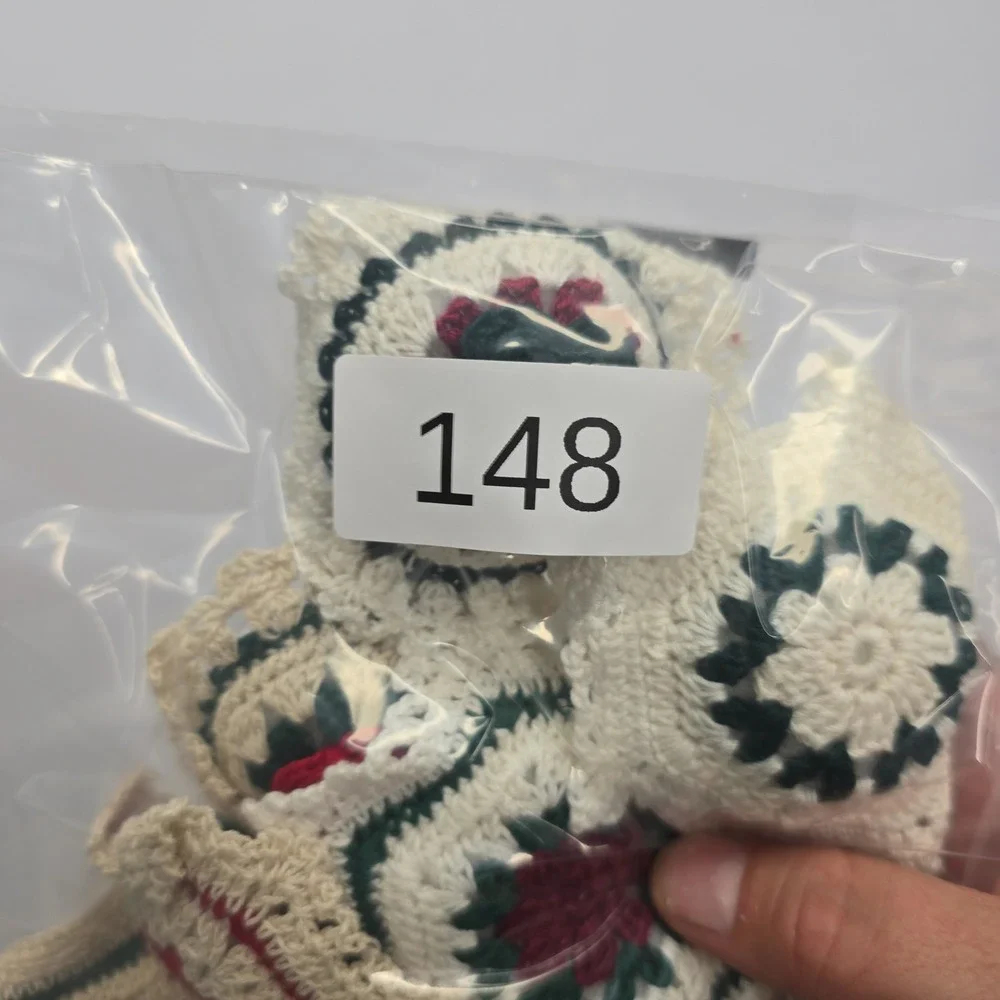 Vintage Handmade Crochet Floral Granny Square Applique Lot Red Rose Green Cream